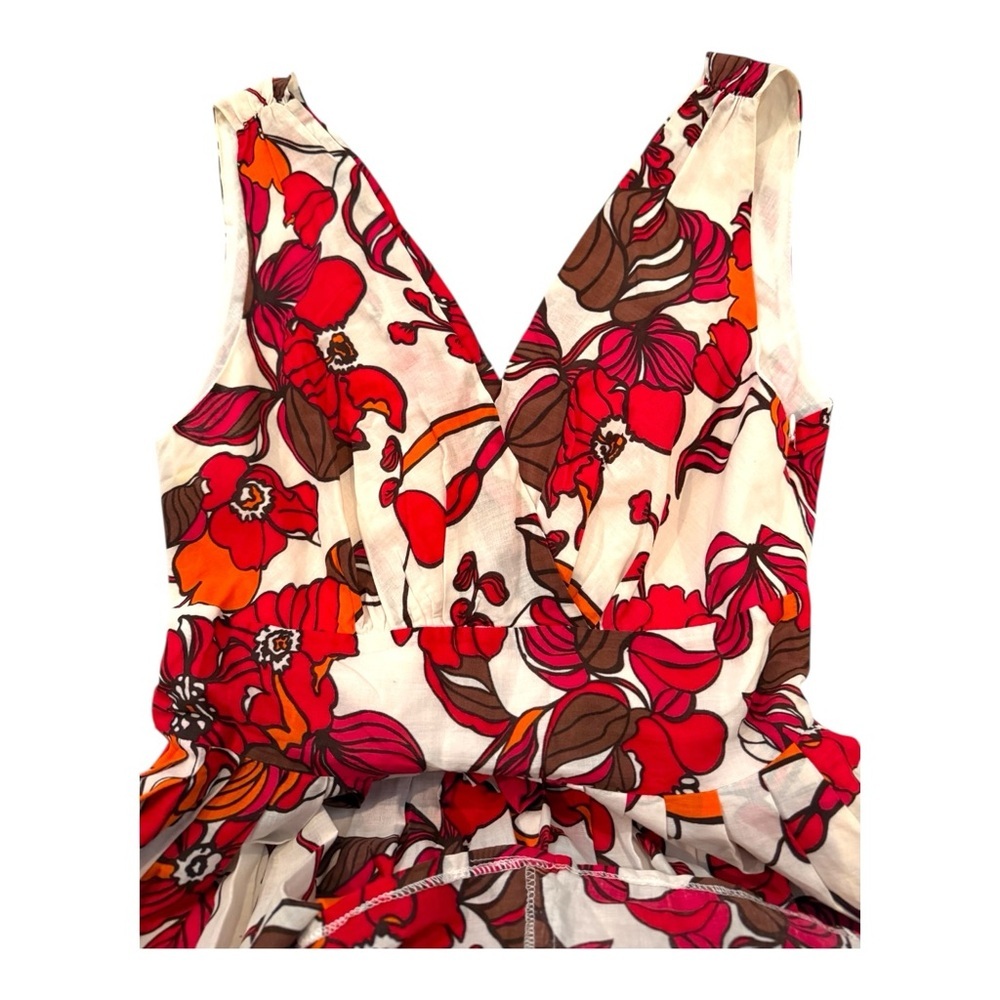 Aryeh Cream Red Floral XS Maxi Dress Boho Cottagecore V Neck Sleeveless - Picture 6 of 6